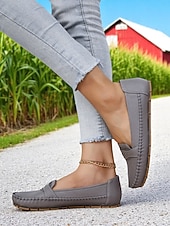 economico Slip-ons e mocassini da donna-Mocassini grigi da donna – Scarpe pieghevoli morbide con suola antiscivolo per viaggi su strada guida e commissioni quotidiane