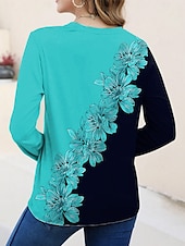 abordables T-shirt floral-Femmes T-shirt Fleuri Graphique Plantes ancien Élégant Classique manche longue Col ras du cou Col rond Hauts Réguliers Quotidien Week-end Imprimé Jaune Vert Claire Bleu Bleu Ciel Violet Été