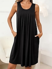 levne Jednoduché šaty-Dámské Midi šaty Slip Dress Na běžné nošení Domů Denní Volný Grafika Bez rukávů Tričkový Bordó Černá Oceánová modř Fialová Léto