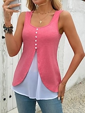 olcso Egyszerű ujjatlan felső-Női Camisole Tank Top Tömör szín Napi Stílusos Alkalmi Ujjatlan U-alakú Normál felsők Napi Kollázs Gombok Fekete Rubin Nyár