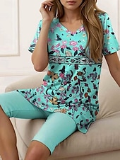 abordables Ensembles courts pour femmes-Femmes Mode Quotidien T-shirt Ensembles de Shorts Manche Courte Col en V A Ombre Graphique Léopard Imprimé Décontracté Quotidien Bleu Vert Bleu clair Été Coupe régulière
