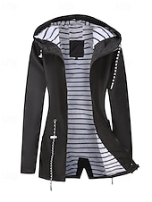 cheap Active Jacket-Women&#039;s Trench Coat Warm Comfortable Zipper Pocket Fashion Outdoor Plain Holiday Going out Zipper Regular Hooded Regular Fit Long Sleeve Outerwear Black Red Green Fall Winter