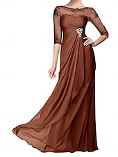 preiswerte Bodenlänge-A-Linie Brautmutterkleid Elegant Rundhalsausschnitt Bodenlang Chiffon Halbarm mit Falten 2025