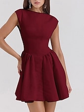 preiswerte Einfaches Kleid-Damen Minikleid Figurbetontes Kleid Elegant Party Cocktail Hochzeit Outdoor Party Normale Passform Einfarbig Ärmellos Rundhalsausschnitt Schwarz Weiß Wein Sommer