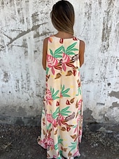 abordables Robes fleuries-Femmes Robe maxi Robe trapèze Robe Nuisette Vacances Occasionnel Boho Extérieur Sortir Coupe régulière Fleuri Sans manches Col en V Bleu Abricot Beige Été