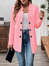 billiga Blazers och kostymer-Dam Kavaj Bekväm Andningsfunktion Knappar Ledigt Slät Kontor Gata Ledigt Dagliga kläder Enkelknäppt Normal Hög krage Normal Långärmad Ytterkläder Svart Vit Rodnande Rosa Sommar Höst