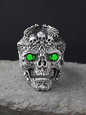 abordables Bijoux pour hommes-Bague gothique crâne pour homme avec cristaux rouges, matériau en alliage, design vintage pour fêtes d&#039;Halloween, style punk et occasion rétro