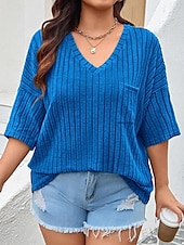 cheap Plus Size T Shirts-Women&#039;s Plus Size Tops T Shirt Solid Color Pocket Short Sleeve V Neck Casual Daily Polyester Summer Spring Black Wine