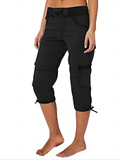billiga Byxor-Dam Militärbyxor Semester Mode Streetwear Vadlängd Hög midja Slät Ficka Bekväm Mjuk Microelastisk Utomhus Gata Gul-Brun Svart Vit Orange Sommar Normal