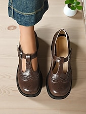 abordables Retro de los años 50-Zapatos Mary Jane negros con tiras en T para mujer inspirados en los años 50: tacones de cuero brogue vintage con hebilla y suela gruesa para uso diario y cosplay. &amp;trajes góticos