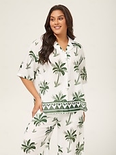abordables Ensembles deux pièces-Femmes Col de chemise Vacances Tropical Mode Vert XS S M Été