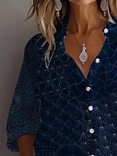 olcso Női Művészet és Dizájn Felsők-Női Ing Blúz Grafika Mértani Paisley Szüret Napi Nyugati Hosszú ujj Állógallér Normál felsők Napi Szabadság Alkalmi Gombok Gesztenyebarna Sötétkék Bíbor Lóhere Nyár Tavasz