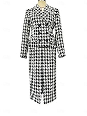 preiswerte Mamas Kleidersets-Hahnentrittmuster Kleid Sets Brautmutter Kleid Elegant Einfach Revers Knie Länge Doppelreiher Blazer Langarm