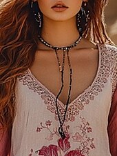 olcso Boho felsők-női western stílusú blúz bohém ing blúz virágmintás modern hétköznapi hosszú ujjú v nyakú normál felsők mindennapi ünnepi kimenő mintás rózsaszín nyár ősz