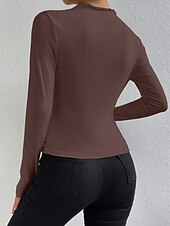 preiswerte Einfarbiges T-Shirt-Damen Bluse Einfarbig Elegant Stilvoll Basic Langarm Rundhalsausschnitt Normale Oberteile Täglich Gerafft Schwarz Weiß Braun Hellgrau Aprikose Sommer Frühling