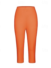 cheap Plain Leggings-Women&#039;s Capri Pants Leggings Fashion Casual Calf-Length Mid Waist Plain Elastic Waist Comfy Breathability Stretchy Vacation Street Daily Wear Light Yellow Wine Dark Brown Black Spring Fall Regular Fit