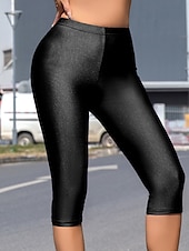 baratos Leggings lisas-Mulheres Calças Capri Leggings Casual Roupa Esportiva Comprimento da panturrilha Cintura Alta Tecido Cintura elástica Respirabilidade Com Stretch Férias Rua Roupa Diária Preto Roxo Laranja Vermelho