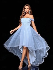 abordables Robes Longues &amp; Gowns-Robes de Quinceañera A-Line Robe Élégante Robe Formelle Mariage Asymétrique Sans Manches Off Shoulder Tulle dos nu avec Plis
