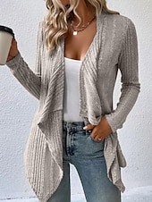 abordables Cardigans et vêtements d&#039;extérieur-Femmes Veste Décontractée Respirant Confortable Ourlet irrégulier Occasionnel Uni Vacances Rue Occasionnel Tenue quotidienne Ouvert devant Régulier Sans Col Coupe régulière manche longue Vêtements
