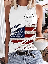 preiswerte Unabhängigkeitstag Top-Damen Patriotisches Trägershirt Tank Top Grafik Flagge Täglich Stylisch Lässig Ärmellose Rundhalsausschnitt Reguläre Oberteile Tägliche Urlaubs-Weiß Rot Blau Sommer Frühling