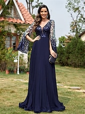 voordelige BLAUW-A-Lijn Quinceañera Jurken Elegante Jurk Formele Bruiloft Vloer Lengte Halve Mouwen V-hals Polyester Met Slits