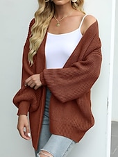ieftine Cardigane și îmbrăcăminte exterioară-Pentru femei Pulover Bluza Elegant Modă Șic Stradă Culoare pură Deschis frontal Tricotat Manșon Lung Topuri obișnuite Tricotat În aer liber Zilnic Sfârșit de săptămână Negru Roz Îmbujorat Toamnă Iarnă