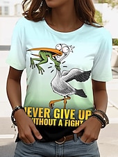 abordables T-shirt Animaux-Femmes T-shirt Graphique Animal Oiseau ancien Élégant Classique Manche Courte Col ras du cou Col rond Hauts Réguliers Quotidien Week-end Imprimé Blanche Bleu Vert Été Printemps