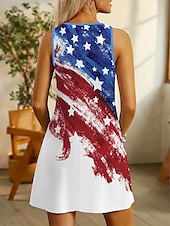 preiswerte Unabhängigkeitstag Kleid-Frauen Patriotic Mini Kleid A-Linien Kleid Sommer Kleid Off-Shoulder Kleid Urlaub Lässig Täglich Reguläre Passform Grafik Flagge Ärmellos U-Ausschnitt Rot Sommer