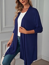 cheap Coats &amp; Trench Coats-Women&#039;s Casual Jacket Breathable Comfortable Oversized Casual Plain Vacation Street Casual Daily Wear Open Front Long Collarless Regular Fit 3/4 Length Sleeve Outerwear White Pink Wine Summer Spring