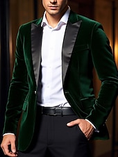 cheap Men&#039;s Classic Blazers-Men&#039;s Velvet Blazer Jacket Party Tuxedos Warm Vintage Fall Winter Solid Color Pocket Classic Single Breasted One-button Blazer Black Red Blue Green