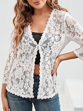 economico Top in Pizzo-Per donna Camicia di Pizzo Tinta unica Elegante Essenziale Casual Manica Lunga Scollo a V Top Regolari Quotidiano Pizzo Patchwork Nero Bianco Rosso Grigio Estate Primavera
