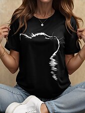 お買い得  動物のTシャツ-女性用 Tシャツ グラフィック 動物 猫 ヴィンテージ スタイリッシュ クラシック 半袖 クルーネック ラウンドネック レギュラートップス 日常 週末 プリント ブラック 夏 春