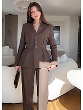 baratos Terninhos de calça da mamãe-Macacão  Conjunto de Calças 2 Peças Conjunto de Mãe da Noiva Conjunto de Calças com Blazer Sem Gola Elegante Vintage Simples Mangas Longas Comprimento do Chão Calças com Detalhes de Pregas