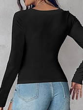  Per donna Maglietta Semplice Moda Elegante Classico Manica Lunga Girocollo Top Regolari Quotidiano Uscire Weekend Nero Rosso Verde Cachi Grigio Estate Primavera Autunno