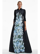 billiga Blommor-A-linje Kvälls klänningar Elegant Klänning Formell Bröllop Golvlång Långärmad Tröjkrage Ficka Satäng med Blomtryck 2025