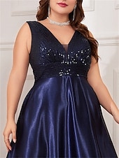 cheap BLACK-A-Line Plus Size Dresses Elegant Curve Dress Formal Wedding Floor Length Sleeveless V Neck Satin V Back with Pleats