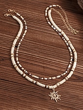 cheap Men&#039;s Jewelry-Men&#039;s Tribal Beaded Sun Pendant Necklace – Retro Bohemian Layered Jewelry with Adjustable Length for Beach, Festival and Casual Summer Outfits