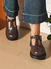 abordables Retro de los años 50-Zapatos Mary Jane negros con tiras en T para mujer inspirados en los años 50: tacones de cuero brogue vintage con hebilla y suela gruesa para uso diario y cosplay. &amp;trajes góticos
