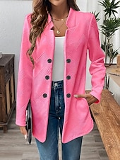 billiga Blazers och kostymer-Dam Kavaj Bekväm Andningsfunktion Knappar Ledigt Slät Kontor Gata Ledigt Dagliga kläder Enkelknäppt Normal Hög krage Normal Långärmad Ytterkläder Svart Vit Rodnande Rosa Sommar Höst
