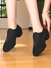 voordelige Danssneakers-Zwarte veterschoenen voor dames - ademende, lichtgewicht jazz- en fitnessschoenen voor latin- en ballroomtraining