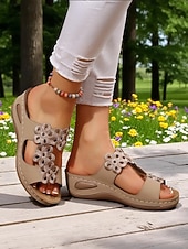 billiga Komfortsandaler-damsandaler med blomsterdekorationer, bekväma slip-on-skor för avslappnade utflykter, parkpromenader och stranddagar