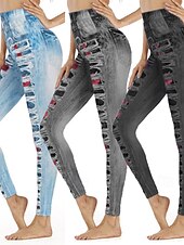 billige -Dame Bukser Leggings Gatemote Fritid Full lengde Naturlig Blomsternål i krystall Elastisk midje Trykt mønster comfy Utendørs Bekvem Feriereise Ut på byen Grå Svart Blå Høst Normal