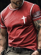 ieftine Credinţă-Bărbați Tricou Tricouri Cămașă cu mânecă scurtă Tee Top Manșon scurt Stil Nautic Vară Drapelul SUA american Σταυρός Modă Designer De Bază Imprimeu Vacanță Stradă Ieșire Negru Rosu Portocaliu Top