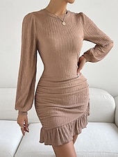 abordables Robe Simple-Femmes Mini Robe Robe fourreau Mode Moderne Vacances Sortir Week-end Coupe régulière Uni manche longue Col ras du cou Noir Vert Kaki Été
