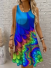 economico Arte &amp; Design Abiti-Per donna Mini Abito Abito a trapezio Abito a spalle scoperte Vacanza Casual Vestibilità regolare Ombre Grafico Astratto Senza Maniche Collo a U Giallo Rosso Blu reale Blu Estate Primavera