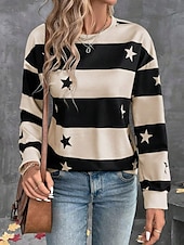 abordables Hauts Rayés et Géométriques-Femmes Sweatshirt Pull Graphique Rayé ancien Mode Occasionnel manche longue Col ras du cou Hauts Réguliers Rue Tenue Quotidienne Occasionnel Imprimé Noir Bleu Vert Kaki Printemps Automne Hiver
