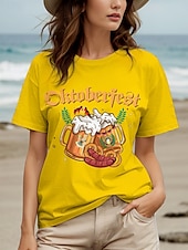 abordables T-shirt Humor &amp; Citations-Fête d&#039;Octobre Femmes T-shirt Graphique Lettre ancien Élégant Classique Manche Courte Col ras du cou Col rond Hauts Réguliers Quotidien Week-end Imprimé Noir Blanche Jaune Rouge Bleu Été Printemps