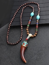 abordables Bijoux pour hommes-Collier pendentif en perles tribales pour homme – perles ethniques en bois faites à la main avec des accents turquoise, style bohème pour une tenue décontractée, de yoga, de méditation ou de festival