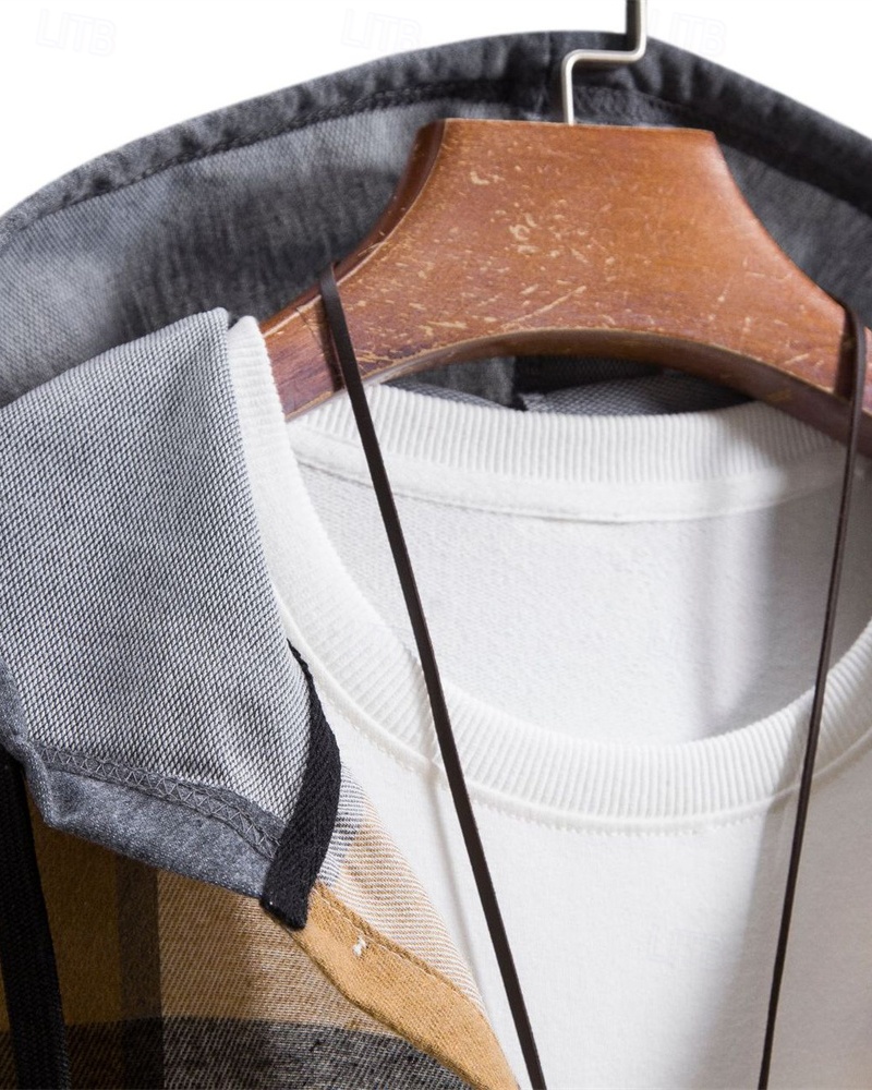 baratos Casacos &amp; Sobretudos para Homem-Homens jaqueta leve Jaqueta de Camisa Jaqueta casual Cabana Férias Diário Respirável Bolsos Primavera Outono Xadrez Moda Clássico Com Capuz Padrão Preto Vermelho Azul cáqui Casaco
