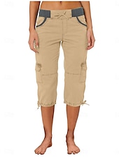 billiga Byxor-Dam Militärbyxor Semester Mode Streetwear Vadlängd Hög midja Slät Ficka Bekväm Mjuk Microelastisk Utomhus Gata Gul-Brun Svart Vit Orange Sommar Normal